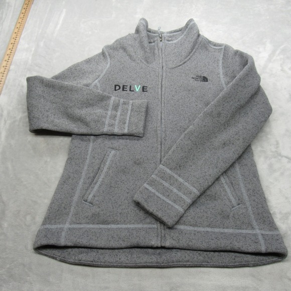The North Face Sweater Fleece Womens Large Gray Jacket Full Logo Soft Warm Cozy - Picture 1 of 15